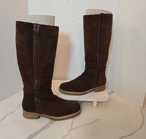 Nine West Suede Chocolate Brown Faux Shearling Lined Knee High Boots Size 7.5